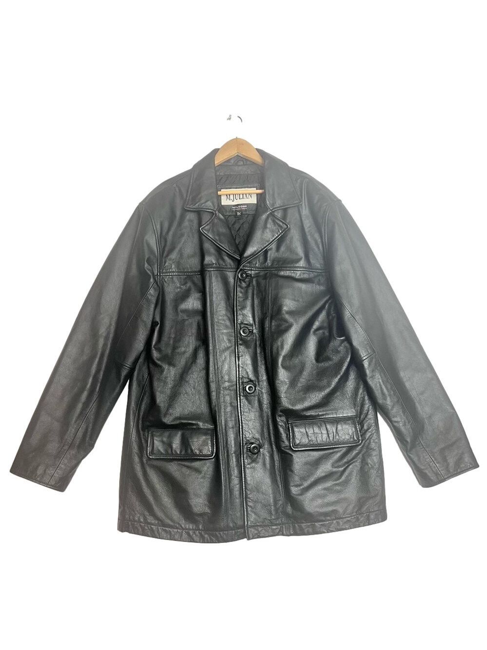Vintage M. Julian Wilson Men’s Leather Jacket Black Button Up 90's Size Tall XL